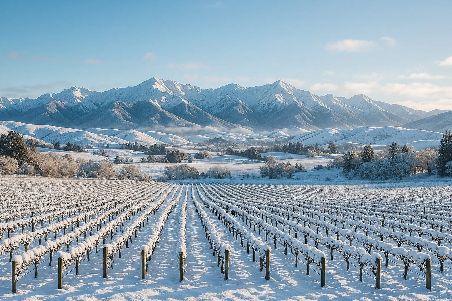 Golden vineyard rows in seasonal light