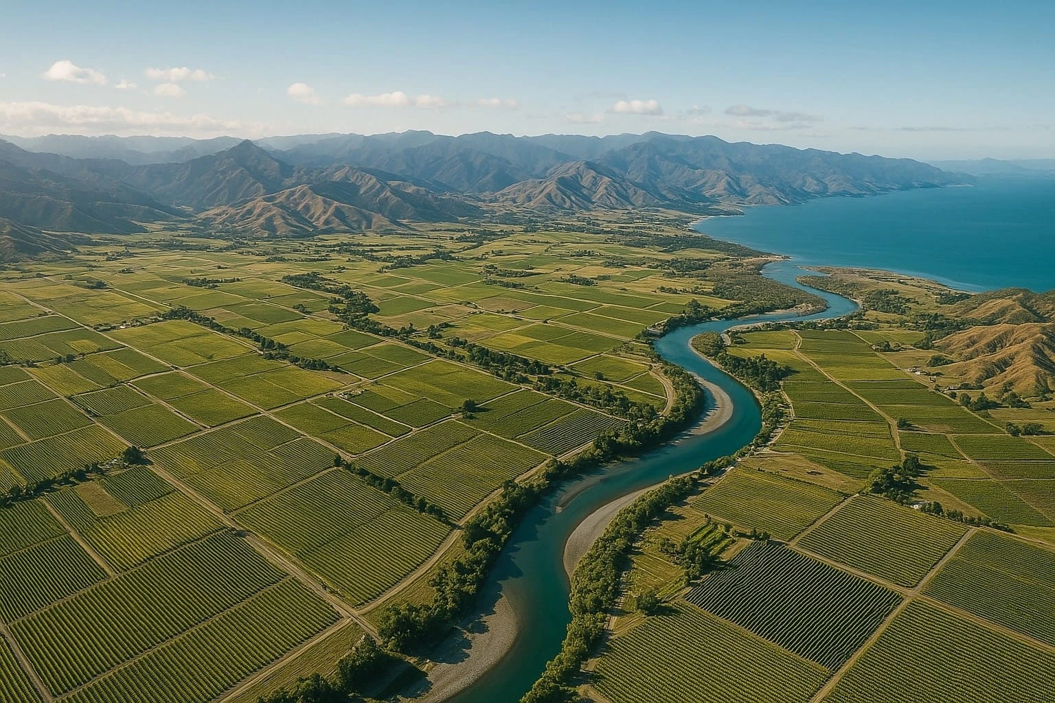 Blenheim landscape with vineyards and hills