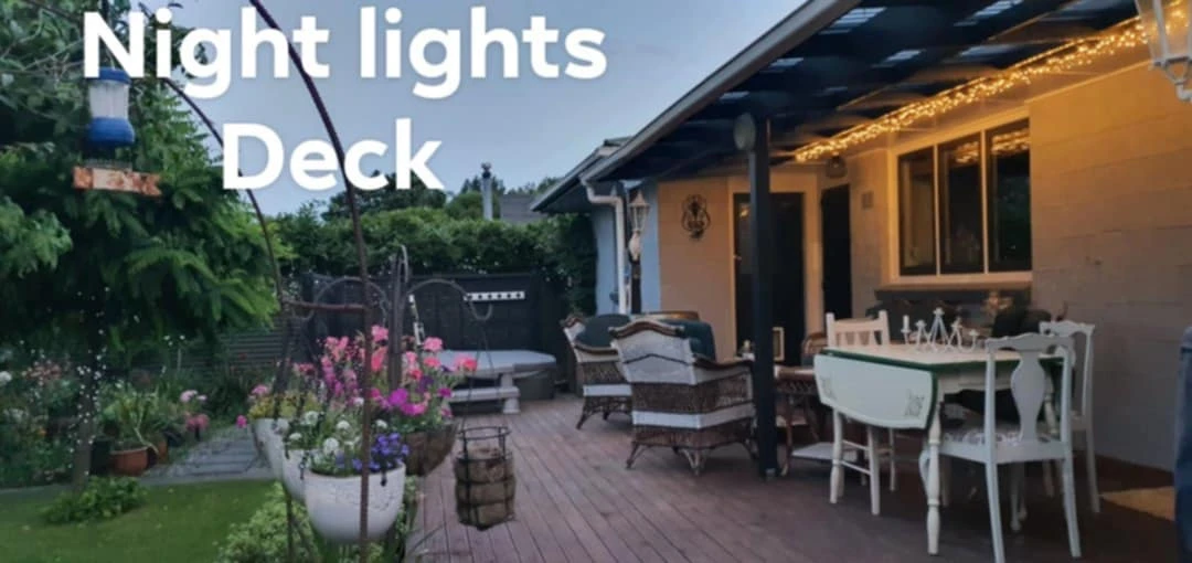 Deck at night with lights